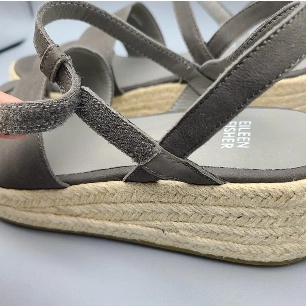 EILEEN FISHER sandals Gray Platform wedge Espadrille jute strappy sz 9.5 NWOB
